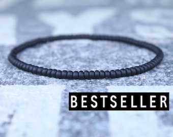 Pulsera minimalista de cuentas para hombre, pulsera negra para hombre