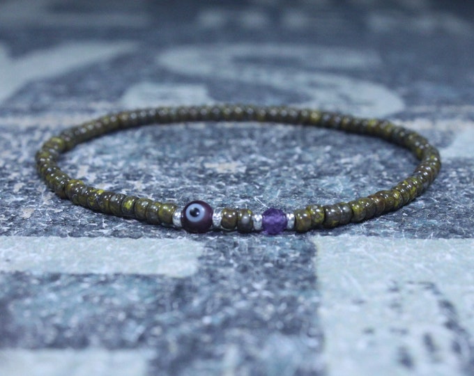 Amethyst Bracelet, Evil Eye Bracelet, Mens bracelet, Mens Gifts, Birthday Gift for Men, Gemstone Bracelet, Birthstone bracelet, Bracelet Men