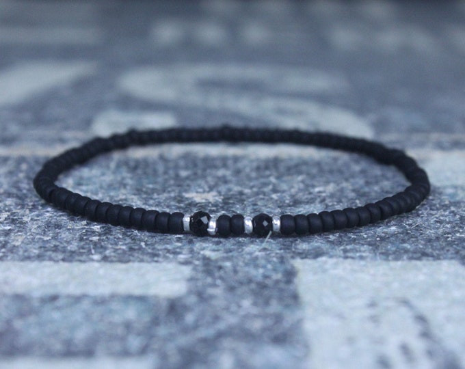 Black Tourmaline Bracelet, Black Spinel Bracelet Men, Minimalist Bracelet, Gifts Men, Anniversary Gift, October birthstone Boyfriend Gift