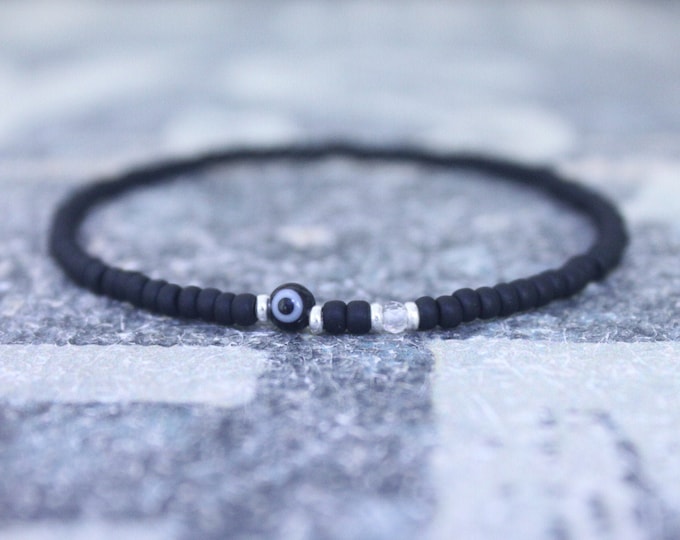 White Topaz Bracelet Men, Evil Eye Bracelet, Mens bracelet, Mens Gifts, Birthday Gift for Men, Gemstone Bracelet, Spinel Birthstone bracelet