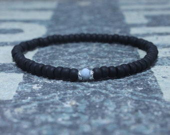 Opal Bracelet, Blue Opal, Mens Jewelry, Boho Bracelet, Minimalist Bracelet, Mens Gift, Boyfriend Gift, Gift for Men, Black bracelet for men