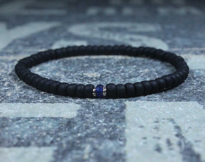 Blue Sapphire Bracelet, 24k Rose Gold vermeil, Mens Bracelet, Mens Jewelry, Mens Gift, Boyfriend gift, Husband Gift, Mens Beaded Bracelet