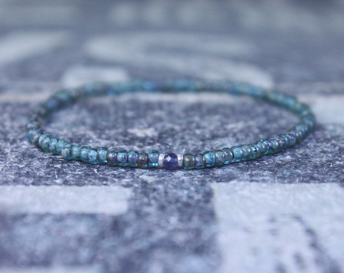 Iolite Bracelet, Mens Bracelet Iolite, Mens Gift, Mens Bracelet, Minimalist Iolite Bracelet, Beaded Bracelet, Mens Iolite Bracelet Gift