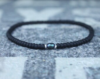 Pulsera De Perlas De Lava Flexible Hombres Retro Iniciales Pulsera De Perlas De Lava Flexible Hombres Retro Iniciales