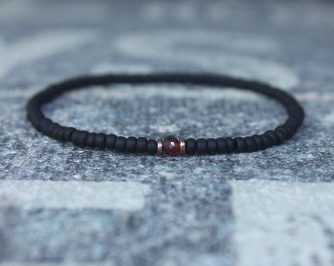 Garnet Bracelet, Mens Bracelet, Mens Beaded Bracelet, Minimalist Jewelry, Men Gift, Gift Him, Beaded Bracelet, Bracelet Men, Bracelet