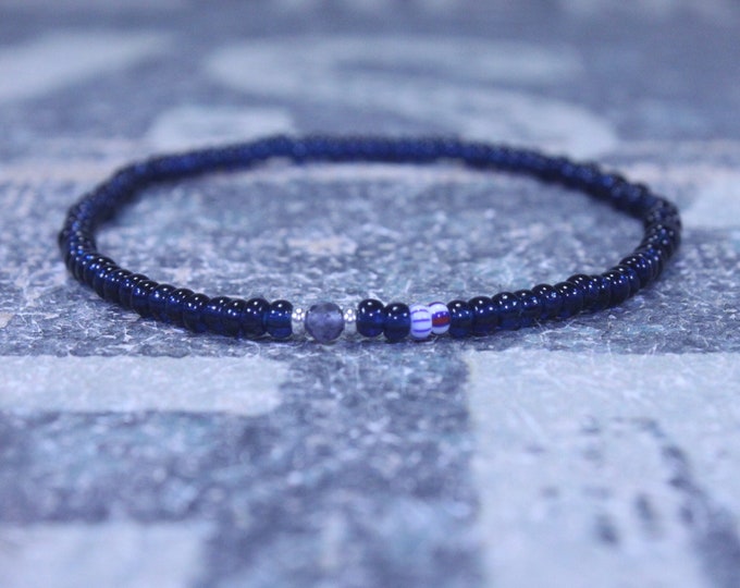 Iolite Bracelet, Mens Bracelet Iolite, Mens Gift, Mens Bracelet, Minimalist Iolite Bracelet, Beaded Bracelet, Mens Iolite Bracelet Gift