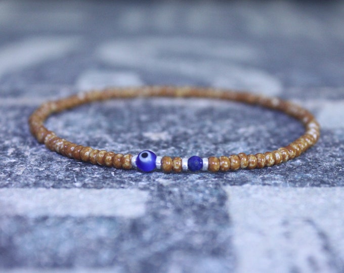 Lapis Lazuli Bracelet, Mens Lapis Lazuli Jewelry, Evil Eye Mens Jewelry, Mens Bead Bracelet, Friendship Bracelet, Gift for Men, Husband Gift