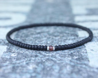 Garnet Bracelet, Mens Bracelet, Mens Beaded Bracelet, Minimalist Jewelry, Mens Gift, Gift for Him, Beaded Bracelet, Bracelet Men, Bracelet