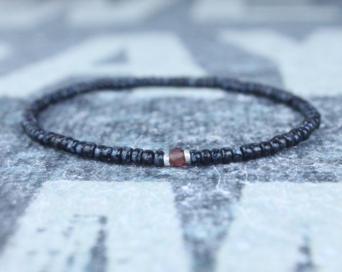 Garnet Bracelet, Mens Bracelet, Mens Beaded Bracelet, Minimalist Jewelry, Mens Gift, Gift for Him, Beaded Bracelet, Bracelet Men, Bracelet