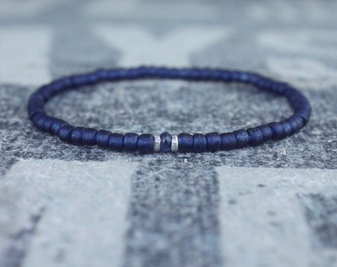 Blue Sapphire Bracelet, Mens Bracelet, Mens Jewelry, Mens Gift, September birthstone, Boyfriend gift, Husband Gift, Mens Beaded Bracelet