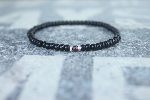 Garnet Bracelet Men, Mens Jewelry, Minimalist Bracelet, Gifts for Men, Anniversary Gift, Birthday Gift, Gift for Husband, Boyfriend Gift