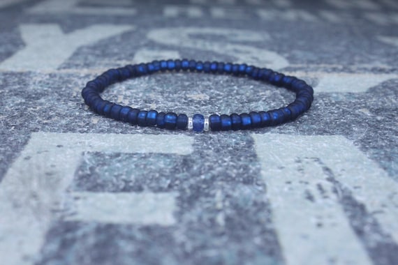 Blue Sapphire Bracelet, Mens Bracelet, Mens Jewelry, Mens Gift, September birthstone, Boyfriend gift, Husband Gift, Mens Beaded Bracelet