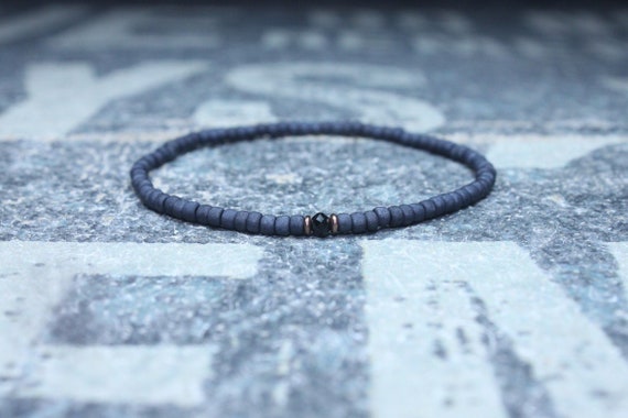 Men's Bead Bracelets, Black Spinel Bracelet, Black Spinel Mens gift for him Husband Gift Mens Seed Bead Boyfriend Gift Husband Black Spinel