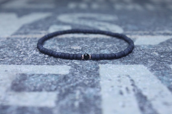 Black Tourmaline Bracelet, Mens Jewelry, Minimalist Bracelet,  24k rose gold vermeil, Anniversary Birthday Gift, birthstone Boyfriend Gift