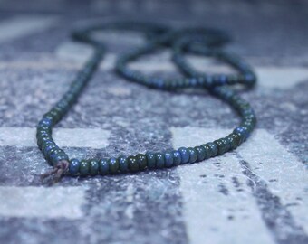Mens Necklace, Small beaded Necklace, Long Blue Necklace for Men, Minimalist necklace for men, No Clasp Necklace, Bead Necklace, Mens Gift