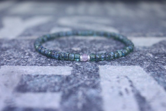 Mens rose quartz bracelet - Mens love enhancer - Healing jewelry - Sead Bead men, Mens gift for him Husband Gift , Mens Seed Bead