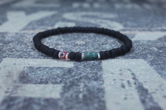 Emerald Bracelet Men, Evil Eye Bracelet Men, Raw Emerald, Anniversary Gift, Mens Birthstone, Birthstone Bracelet,Protection Bracelet Emerald