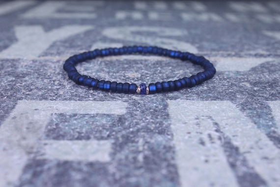 Blue Sapphire Bracelet, 24k Rose Gold vermeil, Mens Bracelet, Mens Jewelry, Mens Gift, Boyfriend gift, Husband Gift, Mens Beaded Bracelet