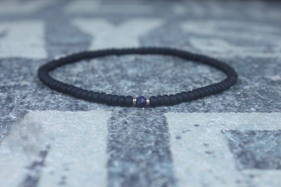 Lapis Bracelet, Mens Lapis Jewelry, 24k Rose Gold vermeil, Mens Beaded Bracelet, Friendship Bracelet, Gift for Men, Husband Gift