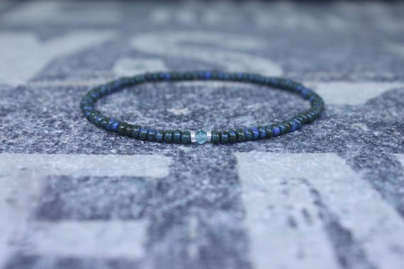 Apatite Bracelet, Birthday Gift, Mens Birthstone, Mens Gift, Mens Bracelet, Minimalist Bracelet, Beaded Bracelet, Mens Apatite Bracelet Gift