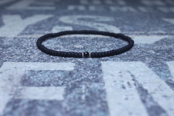 Black Tourmaline bracelet for men, Mens tourmaline bracelet, 24k Rose Gold vermeil, Minimalist Bracelet,  Black minimalist bracelet for men