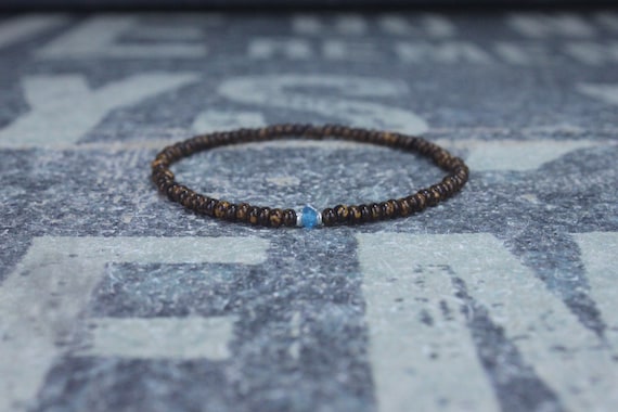 Gift for Men, Swiss Blue Topaz Mens Bracelet, Birthday Gift, Mens Birthstone, Gemstone bracelet, Minimalist Bracelet, Beaded Bracelet