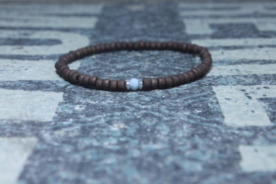 Opal Bracelet, Blue Opal, Mens Jewelry, Boho Bracelet, Minimalist Bracelet, Mens Gift, Boyfriend Gift, Gift for Men, Black bracelet for men