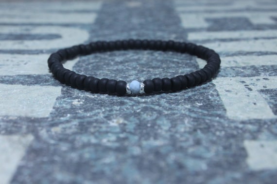Opal Bracelet, Blue Opal, Mens Jewelry, Boho Bracelet, Minimalist Bracelet, Mens Gift, Boyfriend Gift, Gift for Men, Black bracelet for men