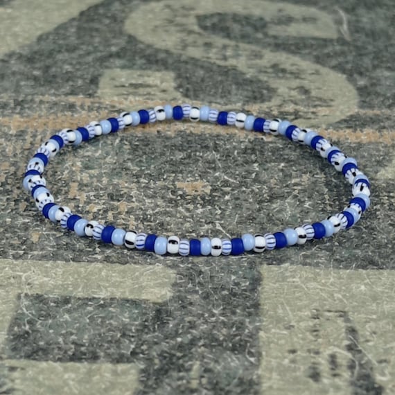 Mens Blue Stripe Beaded Bracelet, Mens Stripe Bracelet, Minimalist Bracelet, Mens Jewelry, Stripe Beaded Bracelet, Boyfriend Gift, Men Gift