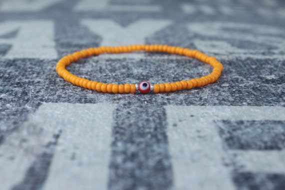 Orange bracelet men, Mens Beaded Bracelet, Anniversary Gift, Evil Eye Bracelet, Gift Boyfriend, Bracelet, Couples Bracelet, Bead Bracelet