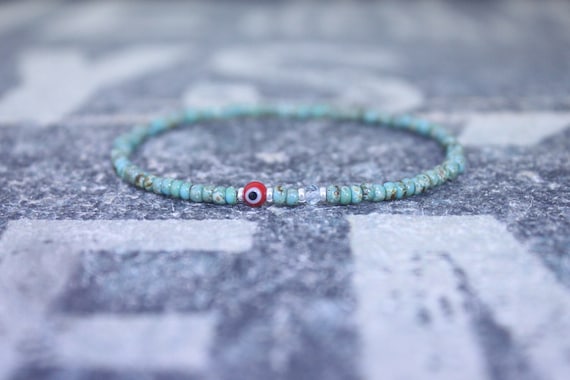 Sky Blue Topaz Bracelet, Birthday Gift, Mens Birthstone, Mens Gift, Mens Bracelet, Minimalist Bracelet, Evil Eye Beaded Bracelet for Men