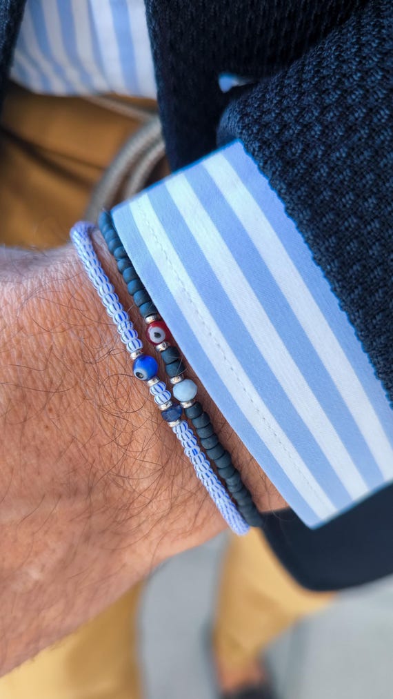 Mens Opal Bracelet, Mens Blue Sapphire bracelet, Mens Jewelry, Boho Bracelet, Minimalist Bracelet, Mens Gift Boyfriend, Set of 2 bracelets