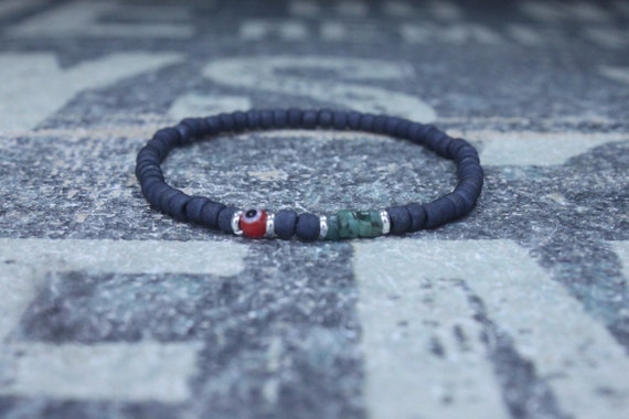 Evil Eye Emerald Bracelet for Men, Mens Bracelet, Raw Emerald, Anniversary Men, Gemstone Bracelet, Birthstone Bracelet, Couples Bracelet