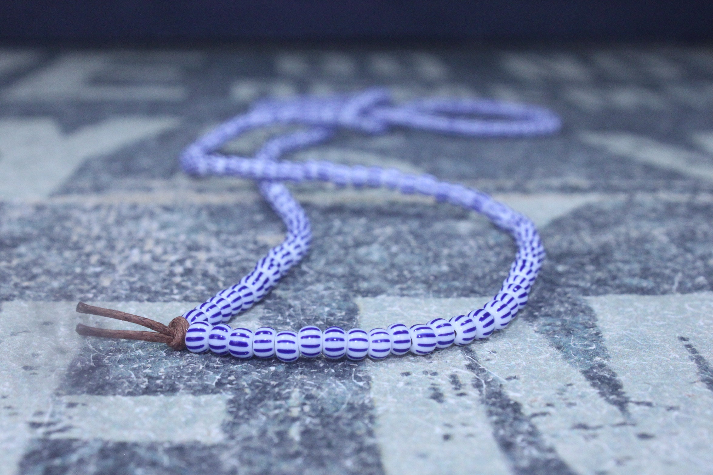 Denim Blue Beaded Necklace - Handmade Dumortierite Stone Mens Jewelry