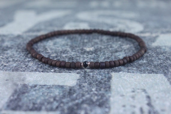 Mens Black Tourmaline Bracelet, Mens Jewelry, 24k Rose Gold vermeil, Gifts Men, Anniversary Birthday Gift, October birthstone Boyfriend Gift