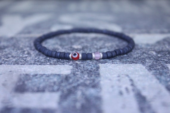 Mens rose quartz bracelet - Mens love enhancer - Healing jewelry evil eye - Evil Eye Bracelet Men gift for him Husband Gift , Mens Seed Bead