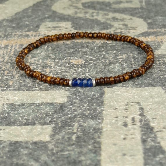 Blue Sapphire Bracelet for Men Precious Stone Jewelry Gift for Men Genuine Sapphire Bracelet Natural Sapphire Anniversary Gift for Him S1