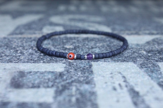 Amethyst Bracelet, Evil Eye Bracelet, Mens bracelet, Mens Gifts, Birthday Gift for Men, Gemstone Bracelet, Birthstone bracelet, Bracelet Men