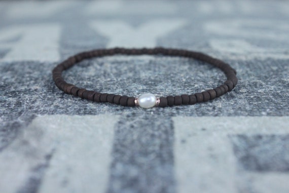 White Pearl bracelet, Mens Gift, 24k Rose Gold vermeil, Love Bracelet, Gift for Men, Husband Gift for Boyfriend, Gift for Husband, Couples