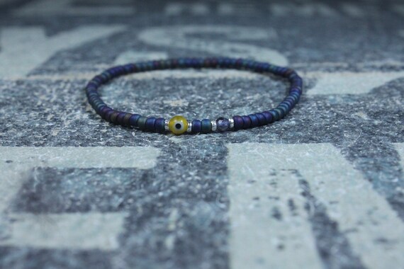 Iolite Bracelet, Mens Bracelet Iolite, Evil Eye Mens Bracelet, Minimalist Iolite Bracelet, Beaded Bracelet, Mens Iolite Bracelet Evil Eye