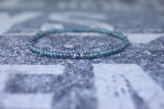 Iolite Bracelet, Mens Bracelet Iolite, Mens Gift, Mens Bracelet, Minimalist Iolite Bracelet, Beaded Bracelet, Mens Iolite Bracelet Gift