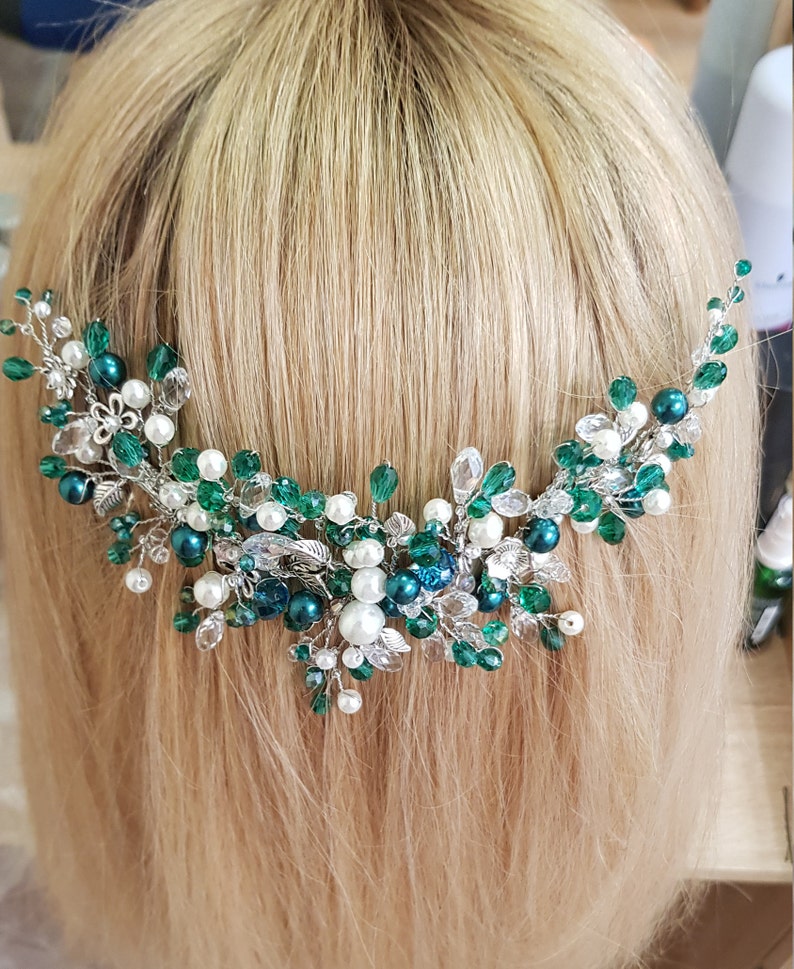 Emerald Wedding jewelry Crystal and Pearl accessories Bride Etsy
