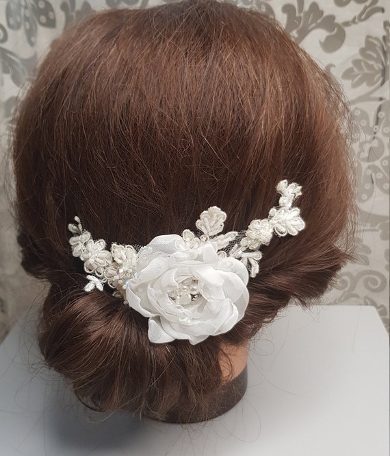 White Floral Hair Piece White Floral Hair Clip Wedding | Etsy