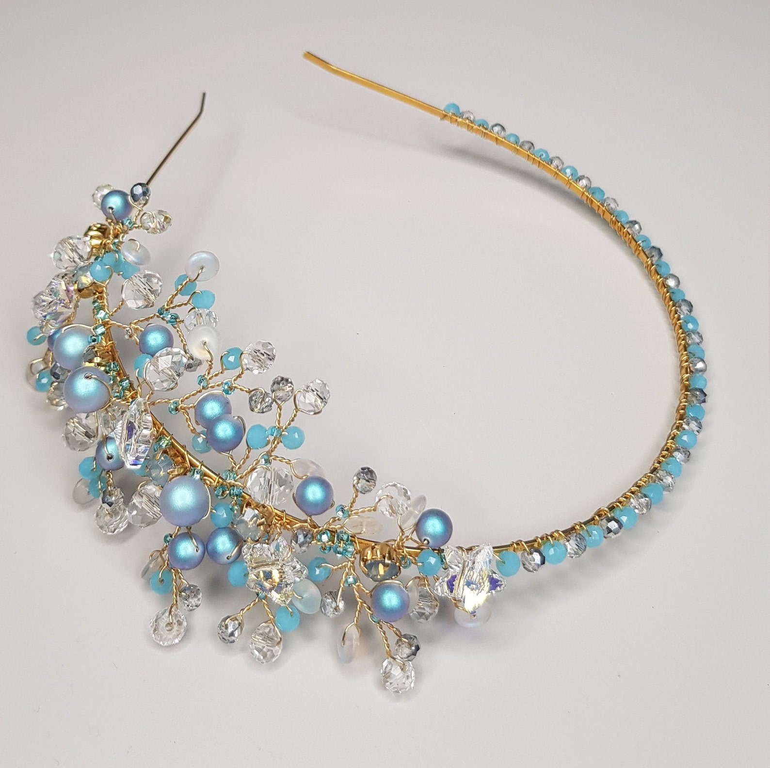 Blue Pearl Crystal Tiara Bridal pearl tiara turquoise hair | Etsy