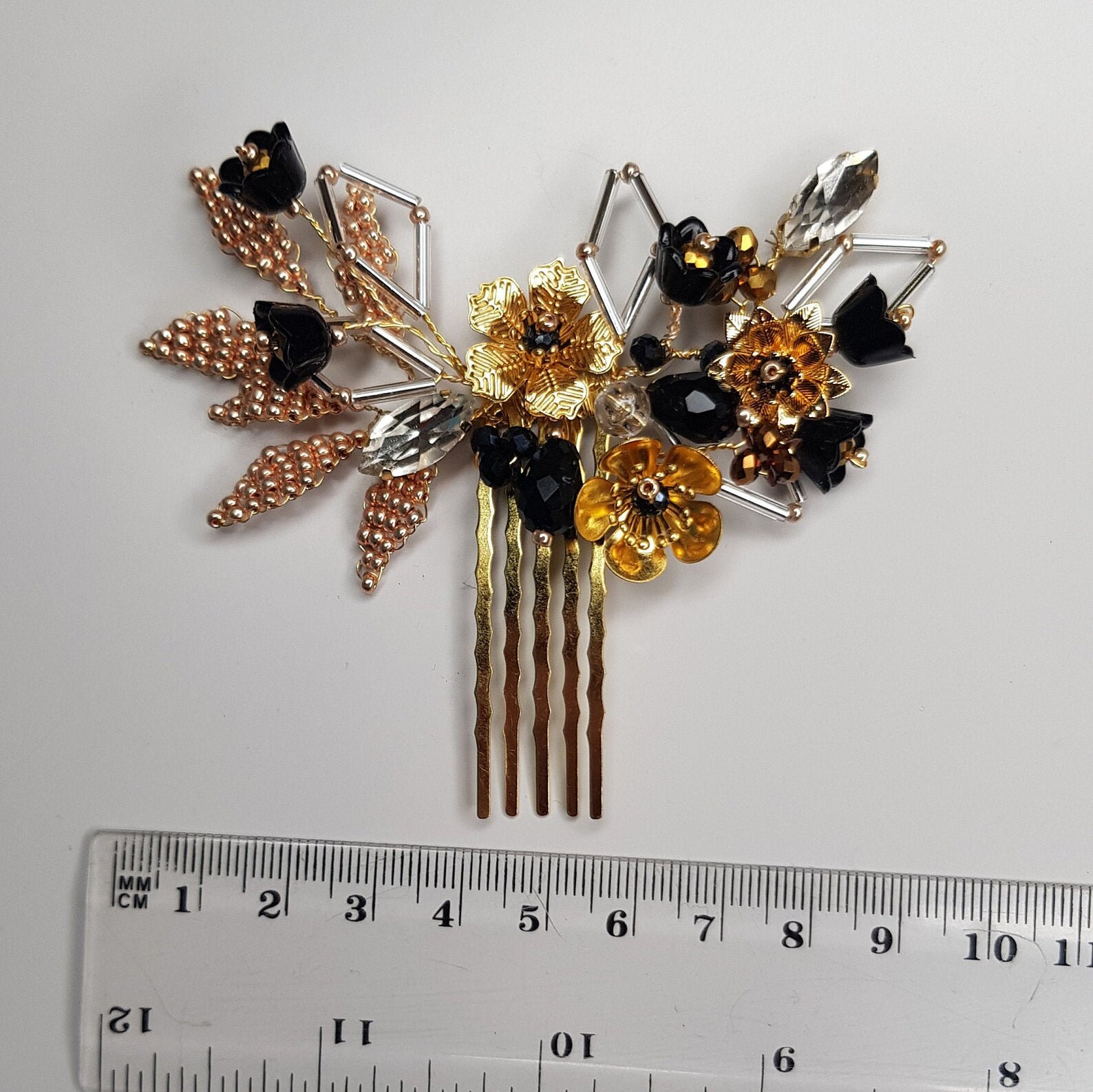 Gold and black hairpiece black hair pinsblack crystal Etsy