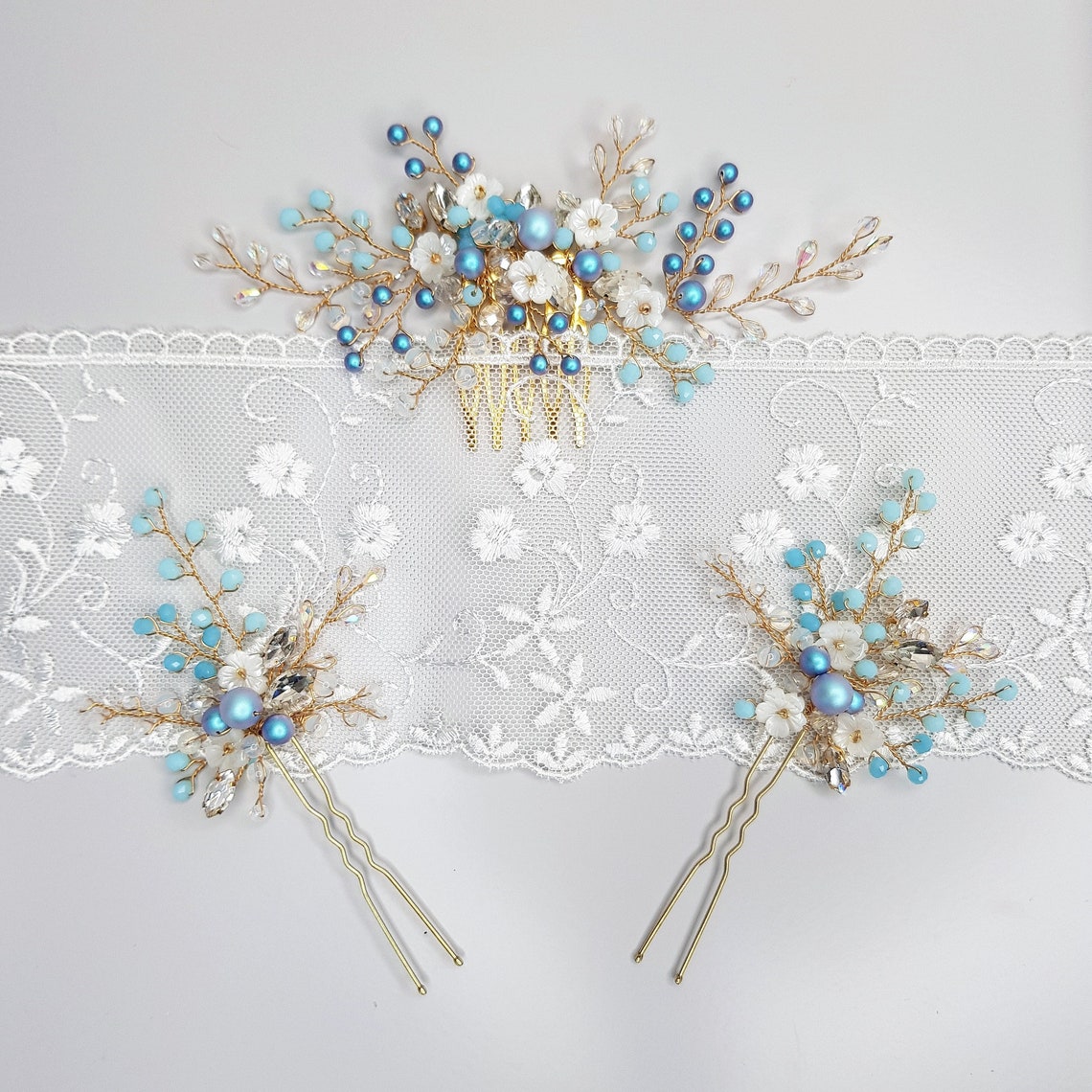 Blue Bridal Hair Pins for the something blue at the wedding Etsy