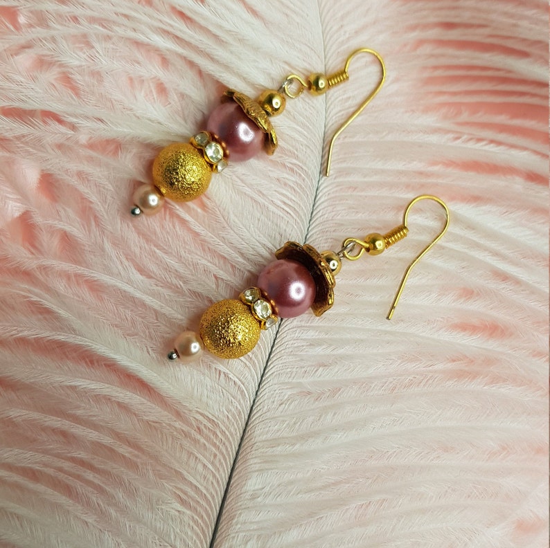 Gold drop earrings Wedding accessories Dangle Gold earrings Flower gold earrings Bridesmaid earrings Rose pearl earrings Stacked