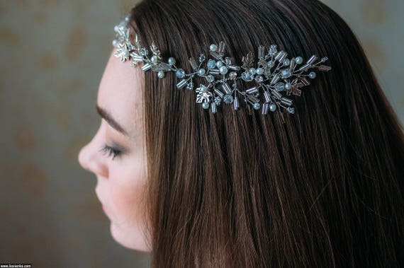 Bridal Headpiece Crystal Bridal Hair Piece Cristal And Pearl Etsy