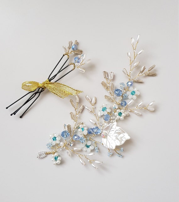 Blue Hair Piece Blue Bridal Head Piece Flower Girl Head Pieces Sapphire Hair Piece For Wedding Head Piece For Bride