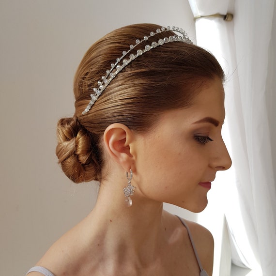 Crystal Hairband Bridal Crown Clear Crystal Double Headband Etsy